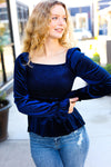 Shine Your Light Navy Crushed Velvet Smocked Ruffle Top *online exclusive-[option4]-[option5]-Cute-Trendy-Shop-Womens-Boutique-Clothing-Store