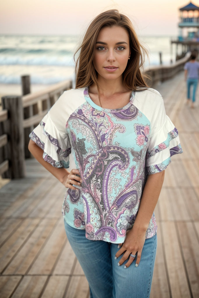 Spring Into Paisley - Ruffle Sleeve *online exclusive-[option4]-[option5]-Cute-Trendy-Shop-Womens-Boutique-Clothing-Store