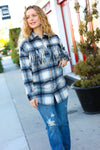 Take The Leap Navy Plaid Fringe Button Down Shacket *online exclusive-[option4]-[option5]-Cute-Trendy-Shop-Womens-Boutique-Clothing-Store