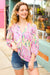 Fuchsia & Yellow Abstract Print V Neck Top *online exclusive