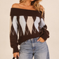 Uptown Argyle Off-the-Shoulder Sweater-Cute-Trendy-Shop-Womens-Boutique-Clothing-Store