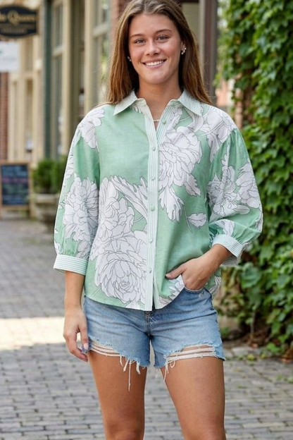 Willow & Vine Pattern Mix Blouse-Sage-Small-Cute-Trendy-Shop-Womens-Boutique-Clothing-Store