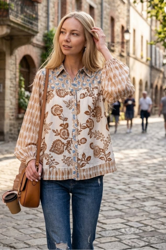 Tuscan Meadow Button-Down-SMALL-Cute-Trendy-Shop-Womens-Boutique-Clothing-Store