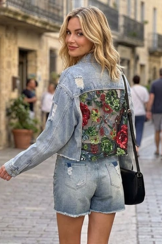 Changing The Script Distressed Denim Sequin Jacket-SMALL-Cute-Trendy-Shop-Womens-Boutique-Clothing-Store