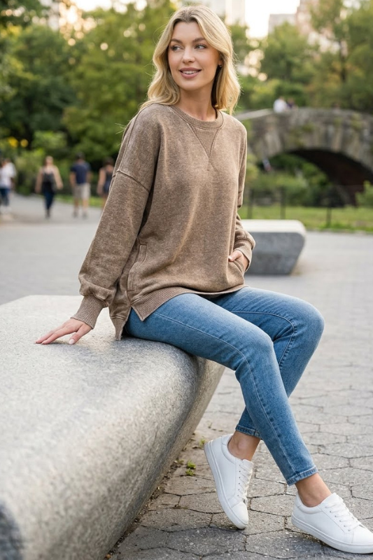 Vintage Beach Crewneck Sweatshirt-Mocha-SMALL-Cute-Trendy-Shop-Womens-Boutique-Clothing-Store