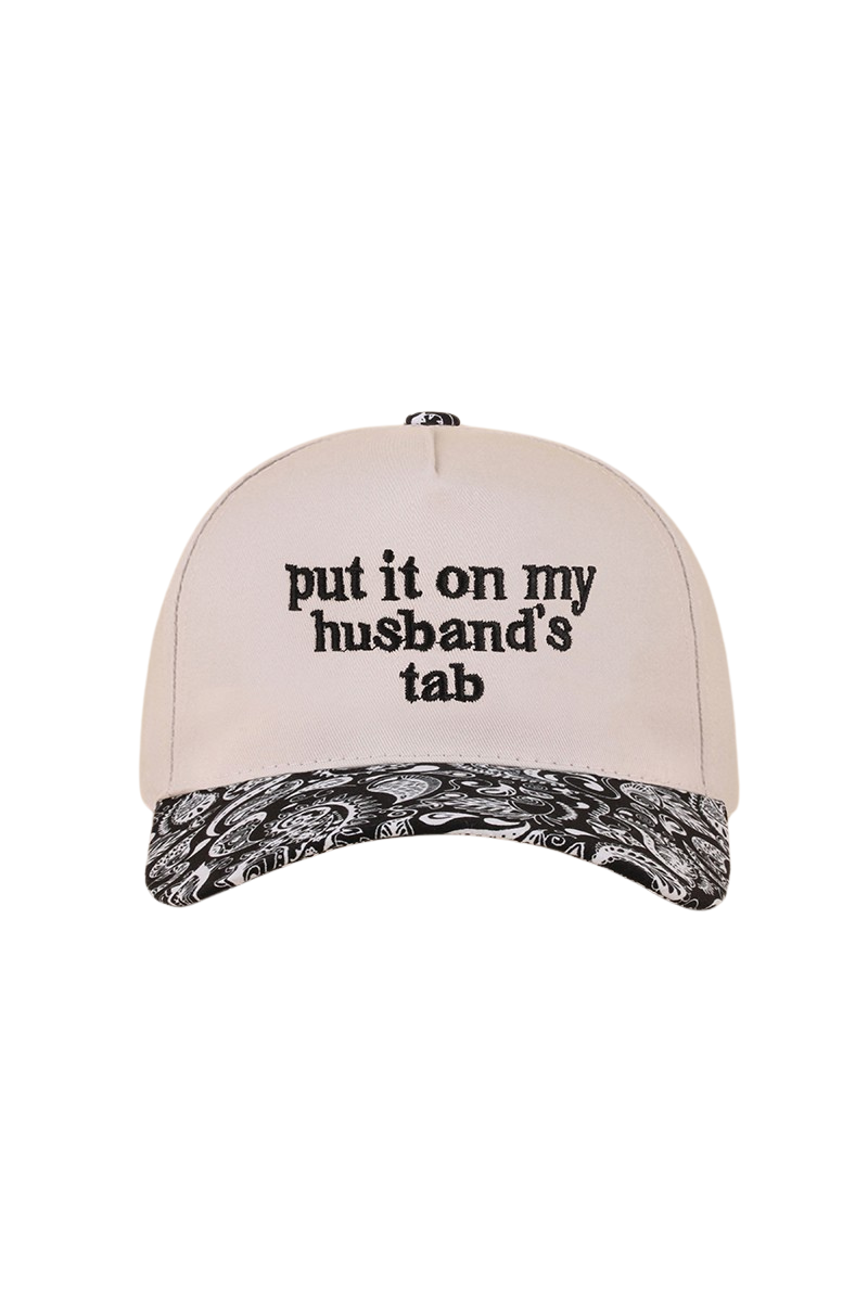 "Put It On My Husband's Tab" Cap-Paisley Black-[option4]-[option5]-Cute-Trendy-Shop-Womens-Boutique-Clothing-Store