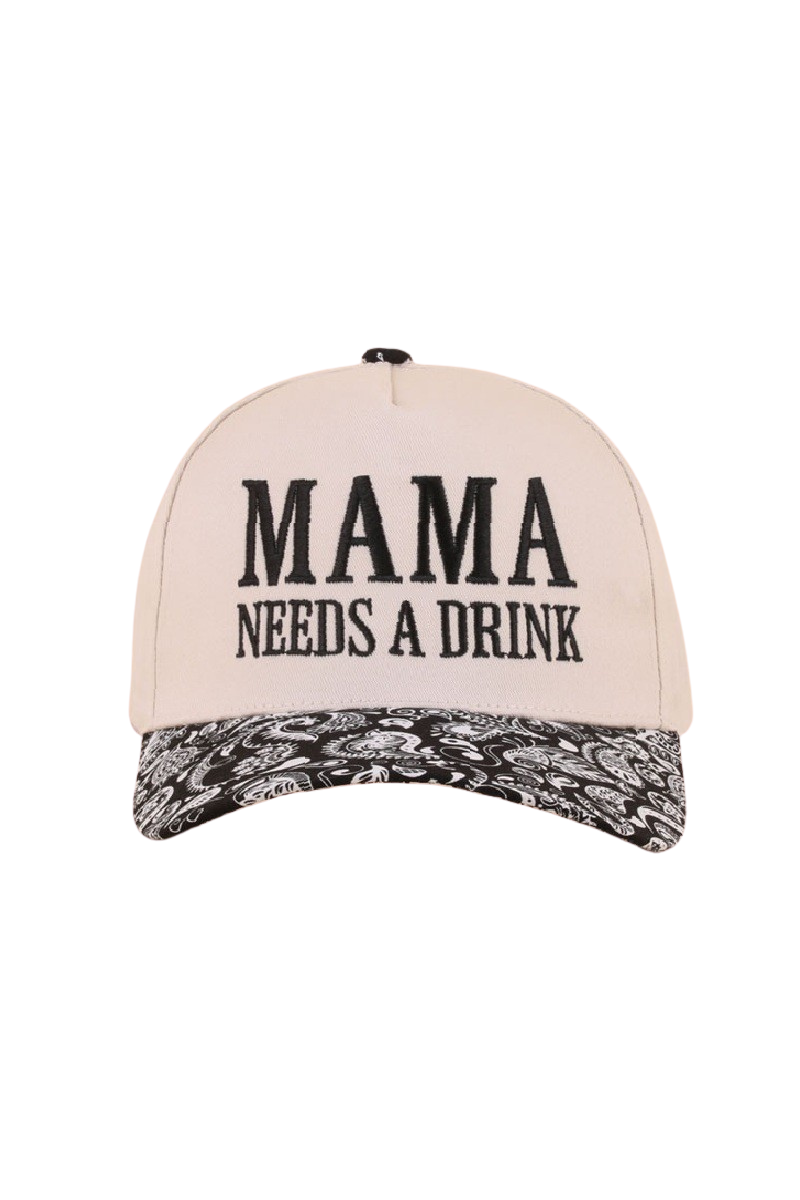 Mama Needs A Drink Cap-Paisley Black-[option4]-[option5]-Cute-Trendy-Shop-Womens-Boutique-Clothing-Store