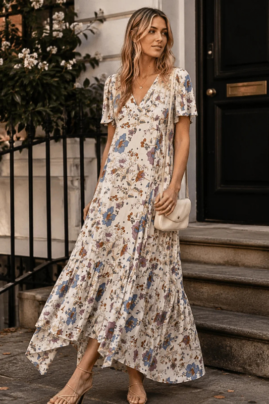 Blooming Romance V-Neck Floral Maxi Dress-SMALL-Cute-Trendy-Shop-Womens-Boutique-Clothing-Store