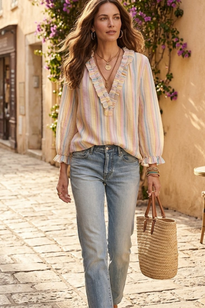 Sweet Sorbet Ruffle Blouse-SMALL-Cute-Trendy-Shop-Womens-Boutique-Clothing-Store