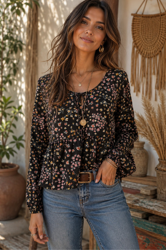Velvet Moon Boho Peplum Floral Top-SMALL-Cute-Trendy-Shop-Womens-Boutique-Clothing-Store