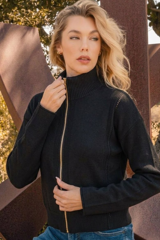 City Chic Modern Zip Pullover-Black-SMALL-Cute-Trendy-Shop-Womens-Boutique-Clothing-Store