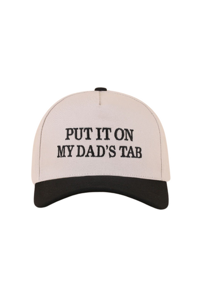 "Put It On My Dad's Tab" Two-Tone Ball Cap-Black-[option4]-[option5]-Cute-Trendy-Shop-Womens-Boutique-Clothing-Store