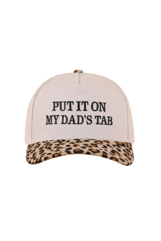 "Put It On My Dad's Tab" Two-Tone Ball Cap-Leopard-[option4]-[option5]-Cute-Trendy-Shop-Womens-Boutique-Clothing-Store