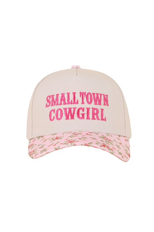 'Small Town Cowgirl" Ball Cap-Floral-[option4]-[option5]-Cute-Trendy-Shop-Womens-Boutique-Clothing-Store