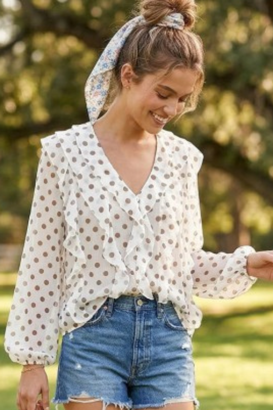 Soft Romance Ruffle Polka Dot Top-Cute-Trendy-Shop-Womens-Boutique-Clothing-Store