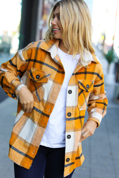 Weekend Ready Butterscotch Plaid Flannel Oversized Jacket *online exclusive-[option4]-[option5]-Cute-Trendy-Shop-Womens-Boutique-Clothing-Store
