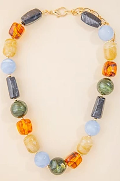Chunky Marbled Mixed-Bead Statement Necklace-Blue-Cute-Trendy-Shop-Womens-Boutique-Clothing-Store