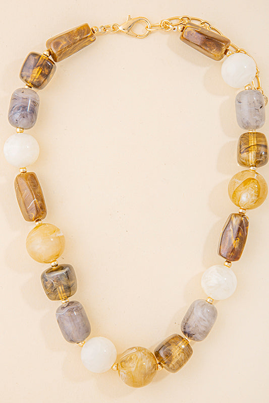 Chunky Marbled Mixed-Bead Statement Necklace-Brown-Cute-Trendy-Shop-Womens-Boutique-Clothing-Store