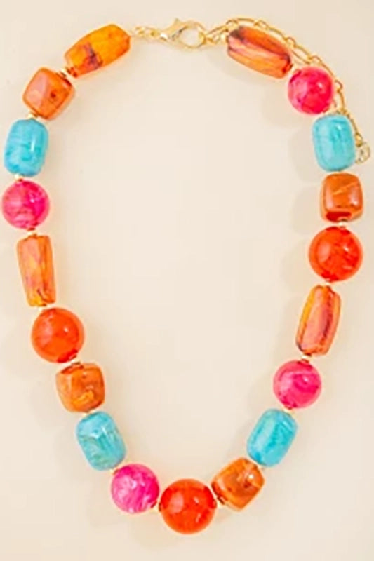 Chunky Marbled Mixed-Bead Statement Necklace-Red-Cute-Trendy-Shop-Womens-Boutique-Clothing-Store