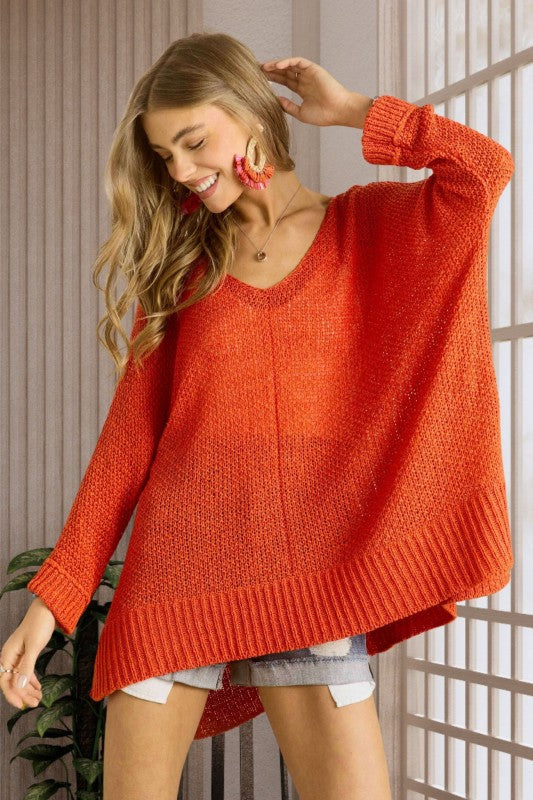 Can't Beat It Orange Basic V Neck Sweater-[option4]-[option5]-Cute-Trendy-Shop-Womens-Boutique-Clothing-Store
