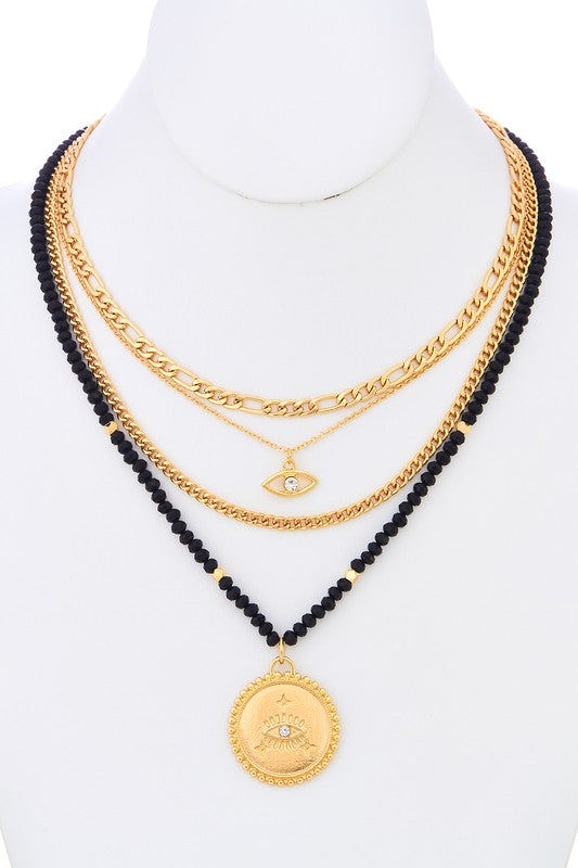 Evil Eye Layered Chain Necklace Black-[option4]-[option5]-Cute-Trendy-Shop-Womens-Boutique-Clothing-Store