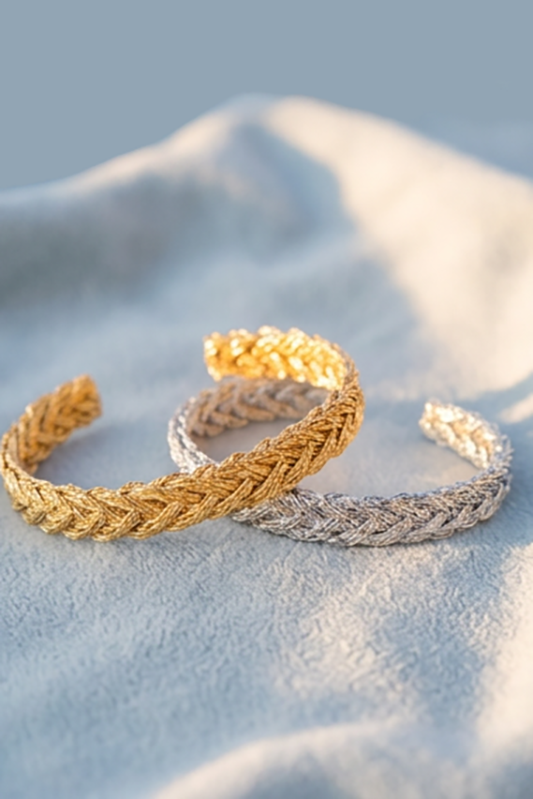 Golden Braided Herringbone Weave Cuff Bracelet-Cute-Trendy-Shop-Womens-Boutique-Clothing-Store