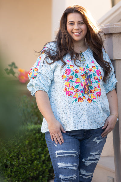 Fiesta Time Embroidered 3/4 Sleeve *online exclusive-[option4]-[option5]-Cute-Trendy-Shop-Womens-Boutique-Clothing-Store