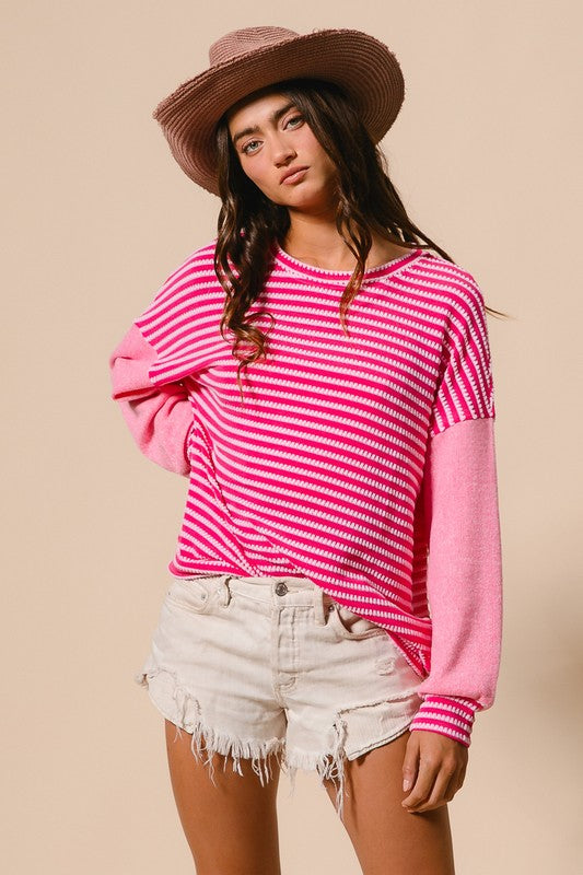 Just Like That Fuchsia Woven Sweater Top-[option4]-[option5]-Cute-Trendy-Shop-Womens-Boutique-Clothing-Store