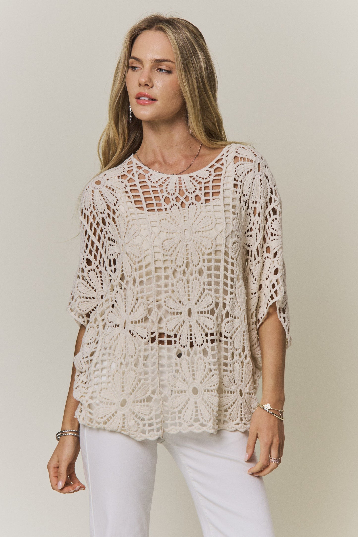 Boho Blossom Crochet Poncho Top-Cute-Trendy-Shop-Womens-Boutique-Clothing-Store