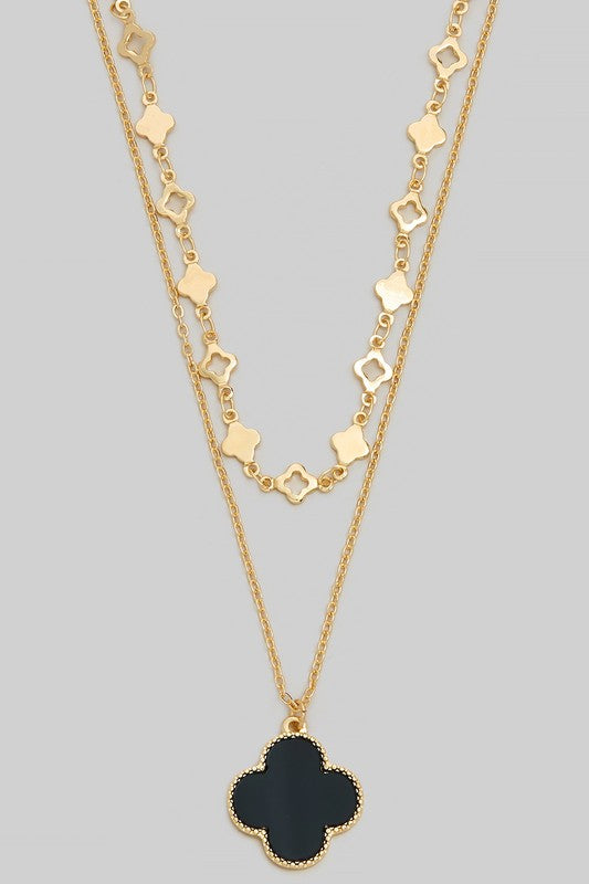 Layered Clover Gold Necklace Black-[option4]-[option5]-Cute-Trendy-Shop-Womens-Boutique-Clothing-Store