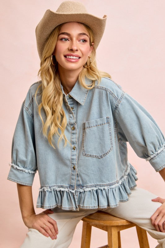 One For The Show Short Denim Shirt-[option4]-[option5]-Cute-Trendy-Shop-Womens-Boutique-Clothing-Store