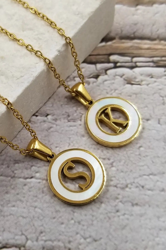 Mother of Pearl Initial Shell Pendant Necklace-[option4]-[option5]-Cute-Trendy-Shop-Womens-Boutique-Clothing-Store