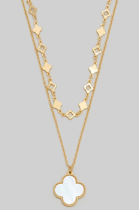 Layered Clover Gold Necklace White-[option4]-[option5]-Cute-Trendy-Shop-Womens-Boutique-Clothing-Store