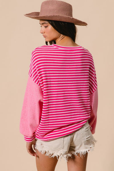 Just Like That Fuchsia Woven Sweater Top-[option4]-[option5]-Cute-Trendy-Shop-Womens-Boutique-Clothing-Store