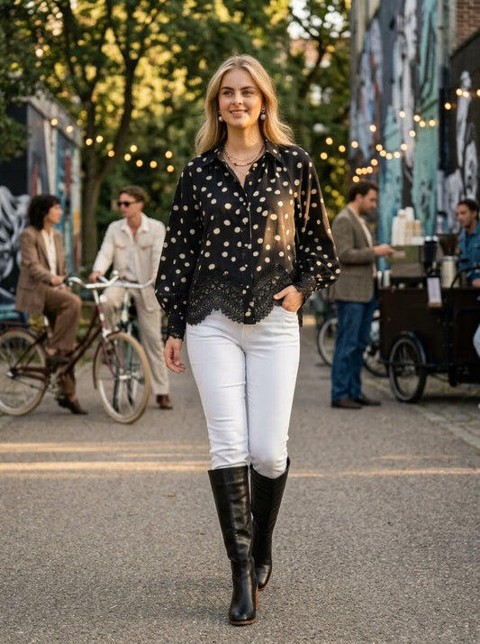 Dot & Lace Balloon-Sleeve Top-Cute-Trendy-Shop-Womens-Boutique-Clothing-Store