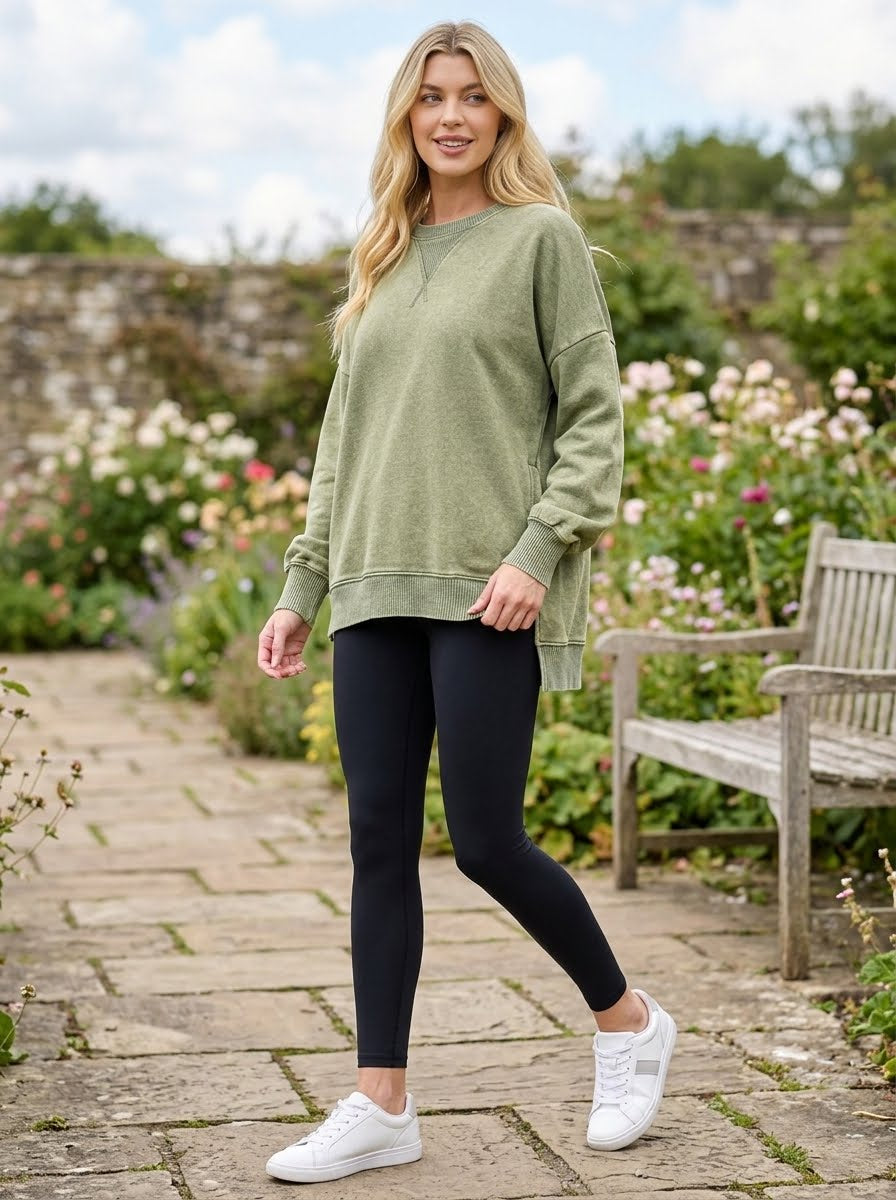 Vintage Beach Crewneck Sweatshirt-Olive-SMALL-Cute-Trendy-Shop-Womens-Boutique-Clothing-Store