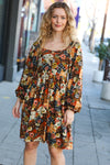 Hello Beautiful Rust Plaid & Floral Patchwork Square Neck Dress *online exclusive-[option4]-[option5]-Cute-Trendy-Shop-Womens-Boutique-Clothing-Store