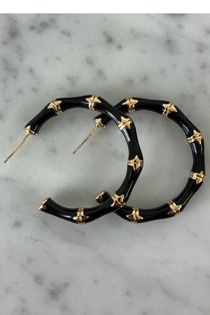 Bamboo Enamel Half Hoop Earrings-Black-Cute-Trendy-Shop-Womens-Boutique-Clothing-Store