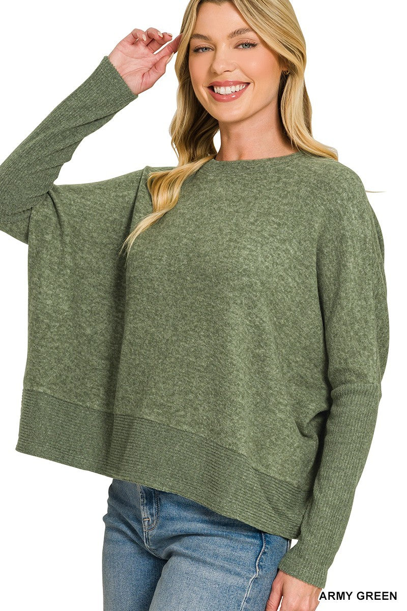 CloudKnit Cozy Melange Top-Olive-SMALL/MEDIUM-Cute-Trendy-Shop-Womens-Boutique-Clothing-Store