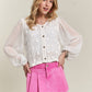 Dreamy Embroidered Sheer Sleeve Blouse-White-SMALL/MEDIUM-[option4]-[option5]-Cute-Trendy-Shop-Womens-Boutique-Clothing-Store