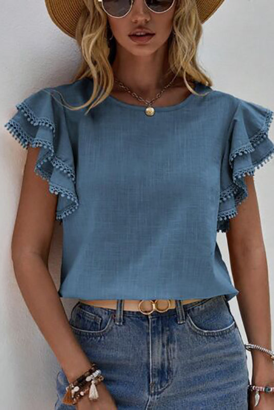 Take Note Spring Top Blue *Online & In Store*-[option4]-[option5]-Cute-Trendy-Shop-Womens-Boutique-Clothing-Store