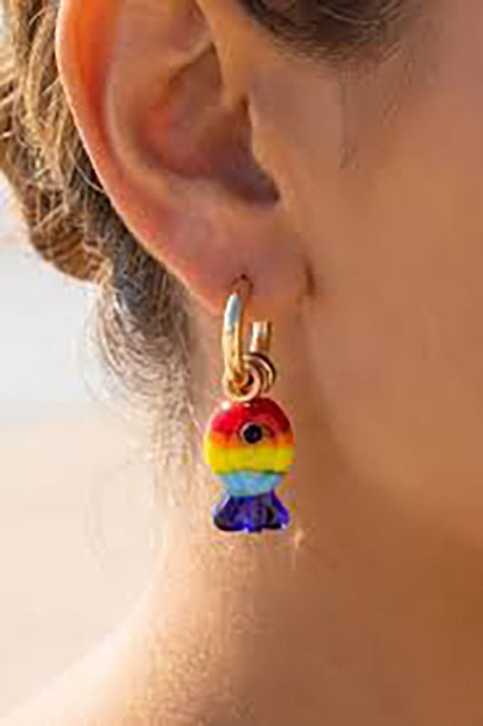 Rainbow Striped Glass Fish Huggie Earrings-Cute-Trendy-Shop-Womens-Boutique-Clothing-Store