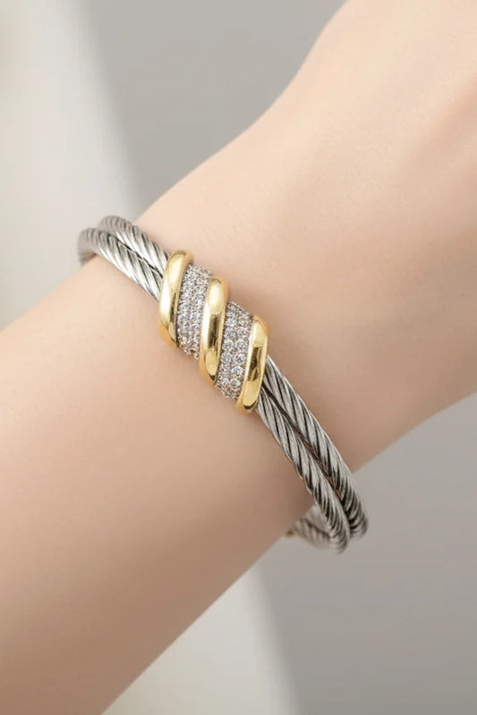 Luxe Twist Two-Tone Cable Cuff Bracelet-Cute-Trendy-Shop-Womens-Boutique-Clothing-Store