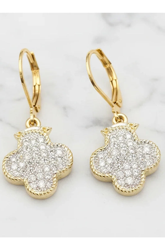 Sparkle & Shine Pavé Clover Drop Earrings-Cute-Trendy-Shop-Womens-Boutique-Clothing-Store