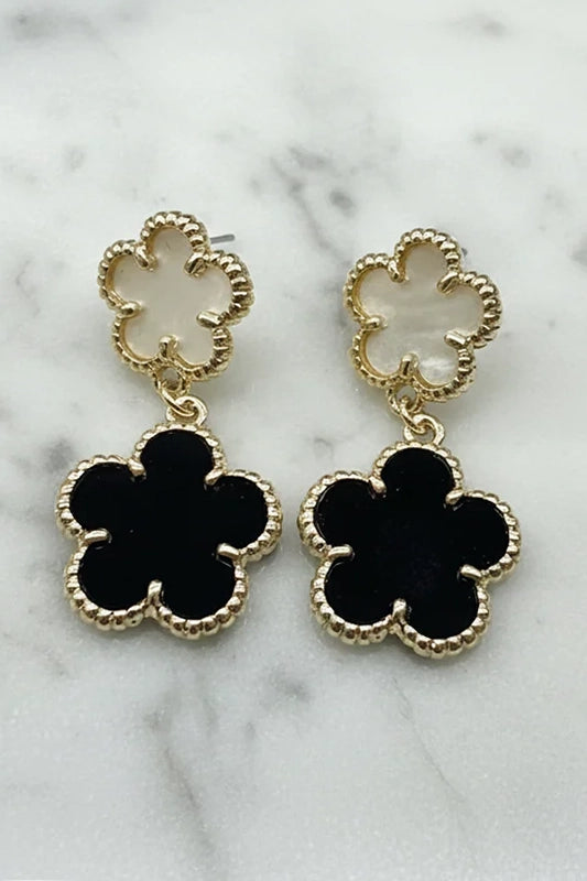 Double Clover Mother-of-Pearl Drop Earrings-Black-Cute-Trendy-Shop-Womens-Boutique-Clothing-Store