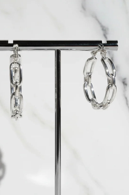 Silver Paper Clip Link Hoop Earrings-Cute-Trendy-Shop-Womens-Boutique-Clothing-Store