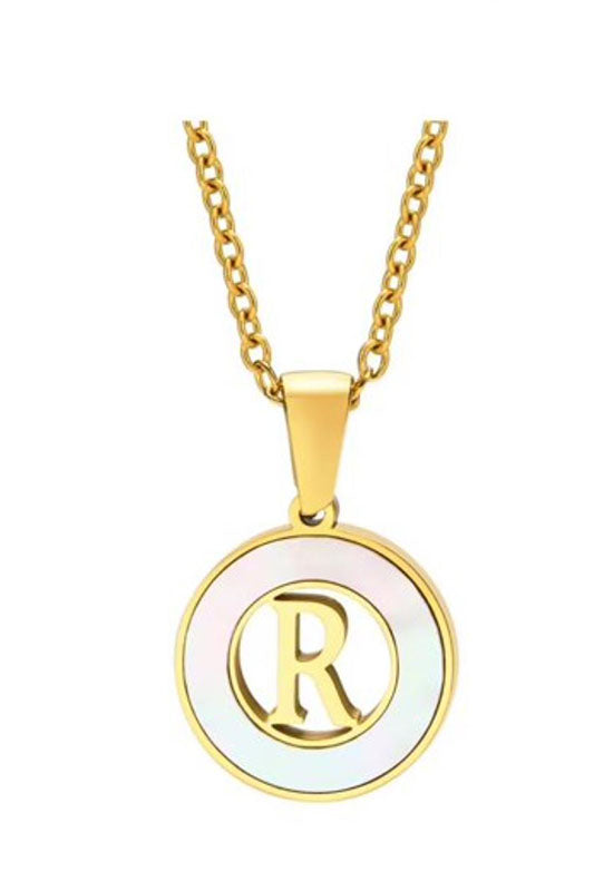Mother of Pearl Initial Shell Pendant Necklace-R-[option4]-[option5]-Cute-Trendy-Shop-Womens-Boutique-Clothing-Store