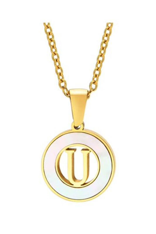 Mother of Pearl Initial Shell Pendant Necklace-U-[option4]-[option5]-Cute-Trendy-Shop-Womens-Boutique-Clothing-Store