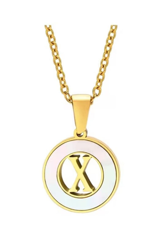 Mother of Pearl Initial Shell Pendant Necklace-X-[option4]-[option5]-Cute-Trendy-Shop-Womens-Boutique-Clothing-Store