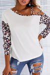 Surprises Peep Shoulder Top with Leopard Print Sleeves-[option4]-[option5]-Cute-Trendy-Shop-Womens-Boutique-Clothing-Store